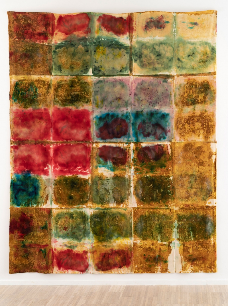 Orme, 1977, elementi naturali su tela, cm 200×250