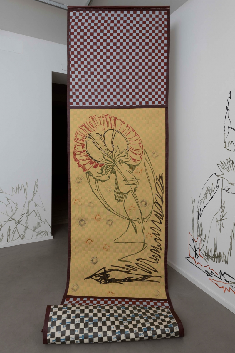Liberty Flower Curtain, 2018, tecnica mista su carta abrasiva, cm 330 x100. ph Giorgio Benni