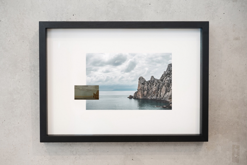 Fenomenologia del sublime, 2020, collage realizzato con Pietra Paesina e stampa su dbond, cm 50 x 35