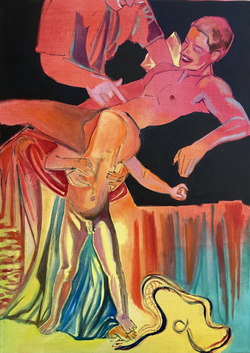Pointing finger and Snake, Caravaggio, Agust 2021, 2021, olio su tela, cm 70 x 50. ph Studio Marc Bauer