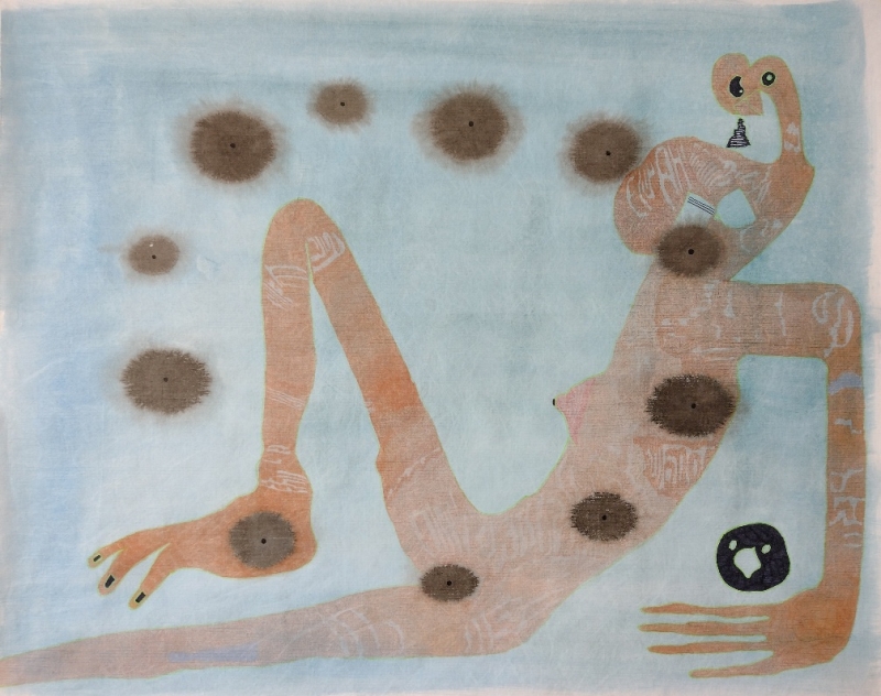 Giros, 2021. Evidenziatore e acrilico su polietilene, cm 67 x 83