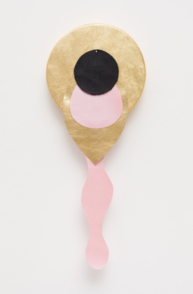 Question of Time #7, 2021. Pelle tinta, vinile e chiodo su tela, cm 40 x 20